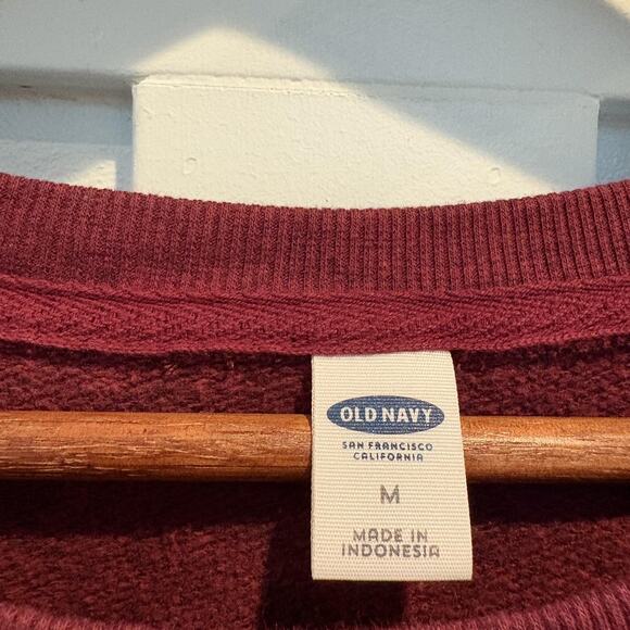 Old Navy Sweatshirt Women M Maroon Peace Sign Hand Graphic Pullover Athleisure - Picture 2 of 11